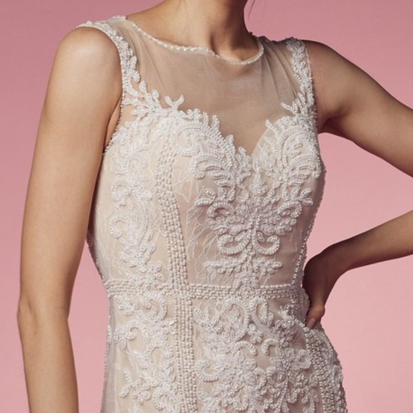 NEW FLOOR LENGTH SLEEVELESS EMBROIDERED BEADED DRESS WITH ZIPPER BACK NX E1006P - Picture 3 of 8